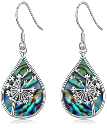 Maskros örhängen 925 sterlingsilver abalonskal vatten droppar maskros örhängen maskros smycken gåvor för kvinnor kvinnor flickor mor maskros älskare, Sterlingsilver