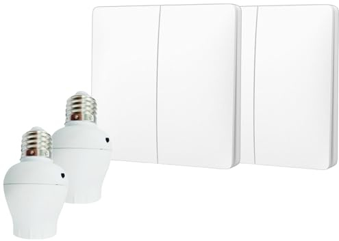 Interrupteur sans fil et sans pile Auto alimenté - Écologique - Qualité Pro - Va et vient RF 2 télécommande double allumage + 2 douilles adptateur radios à vis E27 - Longue Distance