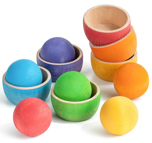 Biticolor Bälle in Tassen Kleinkind Montessori Farben-Sortierspielzeug Montessori Spielzeug ab 1 Jahr Holzspiele mit Bällen Lernen von Farben und Zuordnen für Kinder mit 6 sicheren Bällen und Bechern