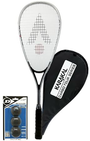 Karakal Carbo Tour Silver Squash Racket with Cover and Squash Ball option (+ Intro Balls)