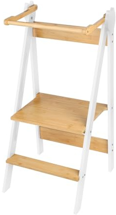 Torre de aprendizaje Montessori, plegable, multifuncional, torre de aprendizaje, de madera de abedul natural, torre de observación para niños, plegable, seguridad, 88 x 45 x 45 cm