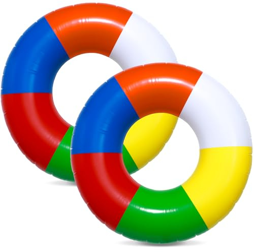 2 Pcs Inflatable Swimming Float Tools 35Inch Rainbow Striped Swim Rings Beach Pool Floats Pool Tube Rings Loungers Tube for Adults Toddler Lake River Ocean Summer Beach Party Favors Gifts