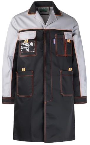 Oralidera Bleu de Travail pour Homme Blouse de Laboratoire Artisan Atelier Veste de Travail de Manches Longues à Boutons Blouse d'atelier Lycée Bricolage, Noir, XL