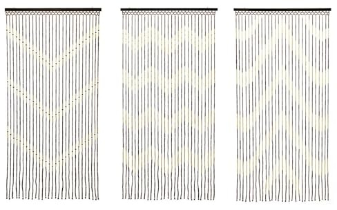 Bamboo Beaded Door Curtain, Natural Wooden Handmade Hanging Screen, Fly & Insect Screen for Doorways, Windows, Wardrobes, Bedroom, Kitchen Doors, & Room Dividers, Retro Home Décor Panel, 180cm x 90cm