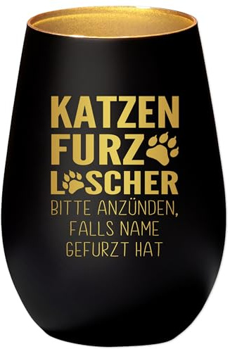 Katzenfurzlöscher Windlicht Katzenfurz Löscher personalisiert für Teelicht Kerzen Katze Geschenk Katzenpapa Katzenpapa Kerzenglas mit Gravur (Schwarz)