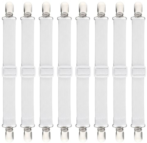 Nujvnuj 8 Stück Bettlakenspanner Verstellbar 35-130cm Elastische Spanner Mit Metallclips Für Bettlaken Matratze Sofa Und Bügelbrett Weiß Praktische Spannhilfe Für Haushalt Und Hotel