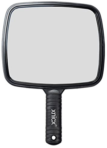 xnicx Hand Mirror Professional Hand Held Mirror Makeup Barbers Shaving Salon Mirrors Hairdressers Compact Mirrors Tool with Handle for Travel Festival Essentials Black