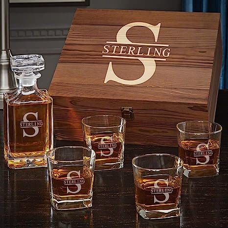 Personalized Whiskey Decanter Set with Wooden Gift Box by HomeWetBar