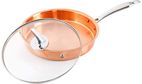 Sartén de Cobre Antiadherente de 28cm con Base de inducción Apto para lavavajillas Sartén con tapa de cristal