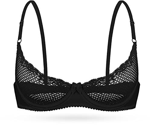 Wingslove Balconette Bras for Women Lace Bra Unlined Underwire Black