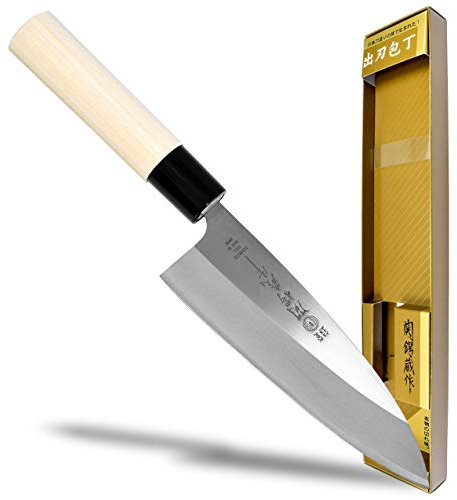 Seki Japan TSUBAZO Japanese Sushi Chef Knife, Stainless Steel Sashimi Deba Knife, Shiraki Handle, 150 mm (5.9 in)