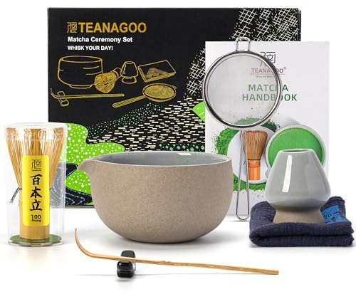 TEANAGOO Matcha Whisk,7 Pcs Matcha Set,Matcha Kit for Ceremony,Matcha Tea Set for Making Breakfast/Latte,Matcha Whisk Set and Bowl(chawan) with All Accessories,Gift for Matcha Lover