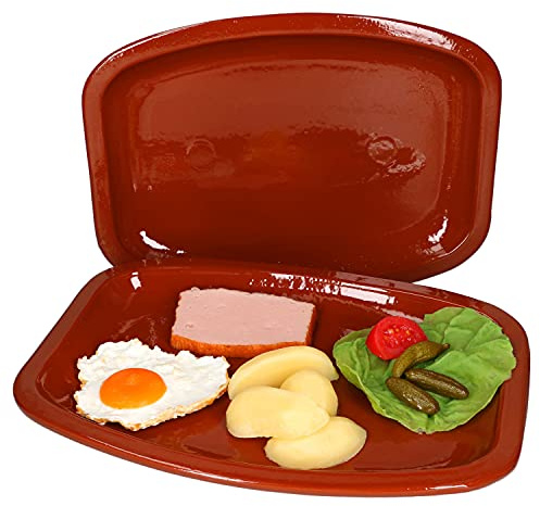 MamboCat Servierplatten Tonware 2er Set (LxBxH) 35x25,5x3cm Servierschale Vintage für Tapas und Antipasti I Dessert Kuchenteller I Grill-Teller Handarbeit Unikat I Tonschalen glasiert I Mittelalter