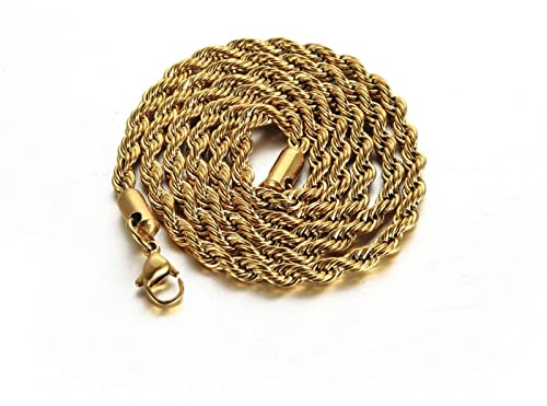 Stfery Kette Herren 3MM, Kette Gold 60 cm Ohne Anhänger Edelstahlhalskette Seilkette Modeschmuck Damen Geschenk Geburtstag