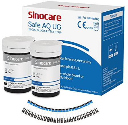 Sinocare Strisce Reattive per la Glicemia solo per il Misuratore Sinocare Safe AQ UG Test accurati e convenienti 50*Strisce Reattive con 50 Lancettes