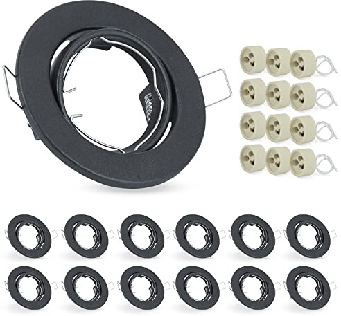 ZMH 12er LED Einbaustrahler GU10 Einbaurahmen - Einbauleuchten Spots Schwenkbar 30° Rund Einbauspots inkl. GU10 Fassung Chrom Halogen Rahmen geeignet für LED Leuchtmitte