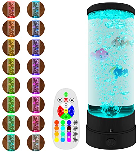 ALEENFOON Lámpara de Lava de Colores pez Artificial con Control Remoto, Acuario Tanque de pez Luz Sensorial Lámpara de Mesa USB Fantasia, 16 Colores Luz de Noche Ambiental para Niños