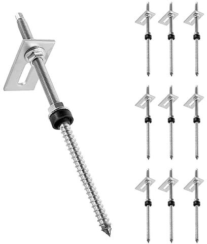 Stockschrauben M10 x 200 mm Stockschrauben PV Anlage (10er Pack) Edelstahl Höhenverstellbar Stockschraube Dübel für Photovoltaik Solarbefestigung auf Gebäudedächer Material: Edelstahl (SUS304) (10)
