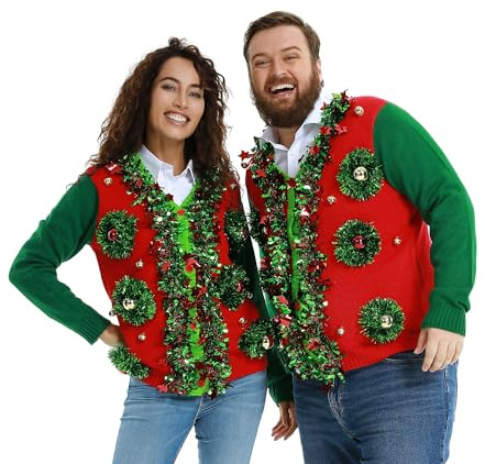 OFF THE RACK Rolig, ful jultröja, unisexhuvtröja, stickad tröja för jul, M