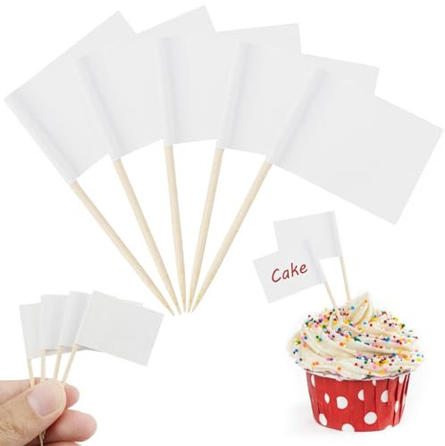 110 PCS Toothpick Food Flags Blank Use for Party Food, Cheese Plate & Cupcake Toppers, Cheese Labels, Baby Shower Names, Fruit Salad Cocktail Sticks Cake Food Cheeseplate Appetizers, (3.5 * 2.5cm)
