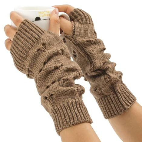 VUCDXOP Winter Gestrickte Handschuhe für Damen, Fingerlose Armstulpen Feinstrick lang Handwärmer Stulpen, Warm Strick Handschuhe Pluswärmer Handstulpen Armwärmer Stulpen für Damen