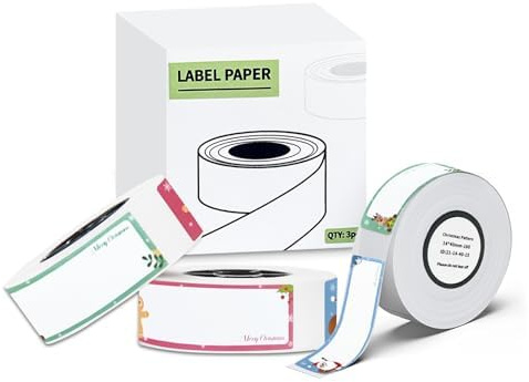 vretti selbstklebende Etiketten Kommt mit Weihnachtsmuster, 14 * 40mm Label Maker Thermopapier Selbstklebendes Etikettenband für Haushalt, Küche, Büro und Vorratskammern
