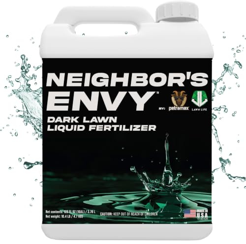 PetraMax Neighbor’s Envy Grass Fertilizer for Lawn & Garden, 1 Gallon Covers up to 16,000 sq.ft. 7-in-1 Liquid Lawn Fertilizer Concentrate for Deep Green Turf - Includes Nitrogen/Iron/Humic/Sea Kelp