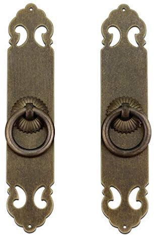 SDGBCXD, Knob,Door Handles,Handle,2Pcs Chinese Vintage Style Antique Brass Straight Plate Pull Handle Knobs Drawer Cabinet Bookcase Wardrobe Doors and Windows Handle,Window Handles