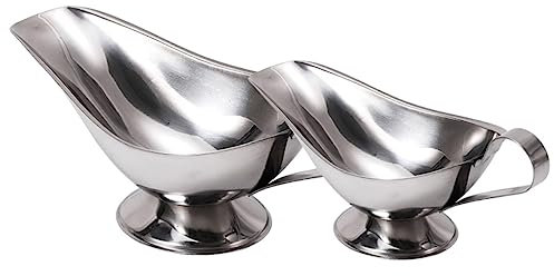 OFFSCH 2pcs Stainless Steel Sauce Boat Gravy Container Lid Sauce Cups for Serving Soups and Juices Dining Table