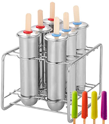 ZOLPINL Moule à Glace en Acier Inoxydable, bac à Glace, Moule à Glace, sorbetière avec 50 bâtonnets en Bois, 20 sachets et 1 Brosse de Nettoyage