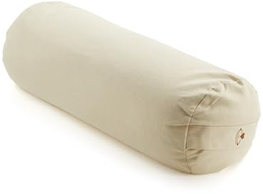 Myga Buckwheat Support Bolster Pillow – Soft & Comfortable Yoga Cushion for Restorative & Pregnancy Yoga – Organic Buckwheat Filling and Removable Cotton Cover with Carry Handle – 63 x 25cm (Sand)