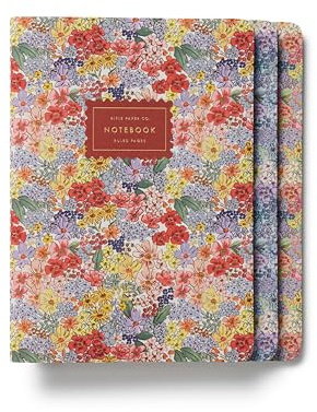 RIFLE PAPER CO. Assorted Set of 3 Mimi Notebooks, 8.5 L x 6 W, Set Of 3, 64 Ruled Pages With Gold Ink, Full-Color Die-Cut Canvas Cover With White Text Paper Interior