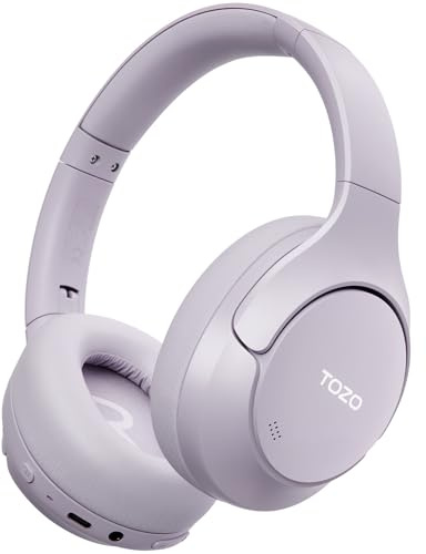 TOZO HT3 Hybrid Noise Cancelling Headphones, 90H Battery Life Wireless Over Ear Bluetooth 6.0 Foldable Headset, AI Voice Assistant with 5 Mics, Connect 2 Devices and Hi-Res Sound, 32 EQ Audio Presets