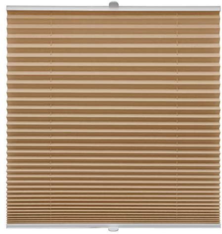Plissee auf Maß Klemmfix für alle Fenster Montage über Klemmträger bis 27mm Faltrollo Blickdicht Sonnenschutzrollo Fenster-rollo Cappuccino Breite: 111-120 cm, Höhe: 201-250 cm