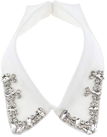 Damen Abnehmbarer Kragen nkragen Krageneinsatz Strass Hälfte Shirt in Chiffon, Weiß, M