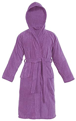 Sapphire Collection Kids 100% Cotton Bathrobe Hooded Terry Towelling Shawl Collar Bath Robe Bath Robe Dressing Gown 7 Colours Age 8-14 (Age 10-12, Purple)