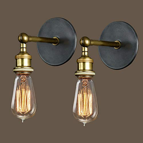 Mengjay Vintage Apliques de Pared Industrial Luz Antigua, Montaje de Cabeza de Cobre, Accesorios Retro Iluminación Con Lámpara de Edison E27 Socket (Luz Individual) (2 Piezas)