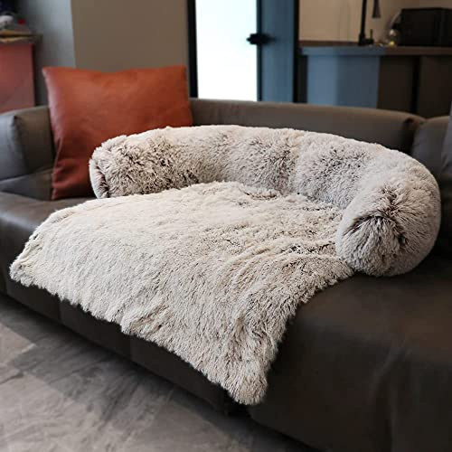 Danchen Plüsch Beruhigendes Hundebett Luxus Hundematte Sofa Fell Katzensofa Haustier Couch Möbelschutz mit rutschfester Unterseite, waschbar weich warm Hundekissen, 3XL-130x105x18cm