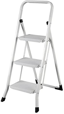 PROREGAL Small Giraffe Einseitige Metall-Klappleiter | 3 Stufen | HxBxT 104x46x75cm | Weiß |120kg Tragkraft | Leiter, Trittleiter, Stufenleiter, Haushaltsleiter