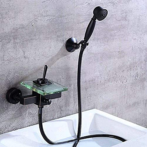 Wasserhahn, komplett bronzefarben, schwarz, matt, antik, in die Wand, Warm- und Kaltwasserhahn, Dusche, Milchglas, Wasserfall, Wasserauslass, zwei Stil-Duschsets, Badewannen, Dusche Decoration