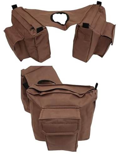 Generisch Horn Satteltasche für Westernsattel aus Nylon Braun, 4 Taschen, gepolstert, mit Reißverschluss & Klettverschluss, robuste Western Satteltasche für Ausritte & Zubehör