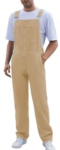 Yuanbang Overalls for Men Work Utility Coveralls Big and Tall Bib Romper Jumpsuit with Zipper Fly(Brown,XL)