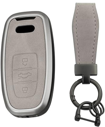 TECART Autoschlüssel Hülle Schlüsselgehäuse Passt für Audi A4 A5 A6 A7 Q5 Q7 Q8 RS SQ7 S7 S8 RS5 Schlüsselhülle Cover Case Keyless Autos Schlüsselbox Schutzhülle Schlüsselanhänger 3 Tasten Grau B