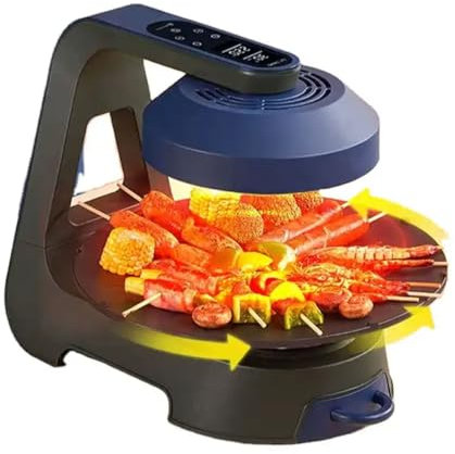 Electric Smokeless Grill Indoor with 3D Far Infrared Rapid Heating, 11 Temp Levels, 360° Rotation, LCD Display - Perfect for Home, Party, Camping - BBQ Machine