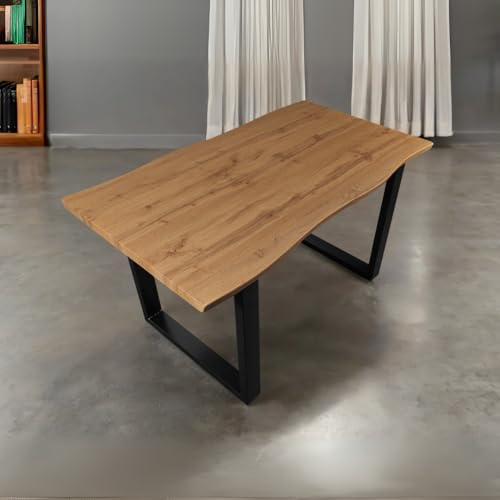 Bett11 Esstisch 140x80 cm Holz 40mm Eiche-Optik, U-Gestell schwarz, Baumkantentisch aus Holz, Casa Massiva