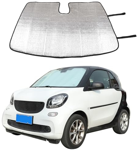 DIYUCAR Pare-soleil pour pare-brise de voiture Compatible avec Smart 453 Fortwo Forfour 2015-2021, protection solaire pour pare-brise avant, pare-soleil avant pliable, bloque les rayons UV, protection