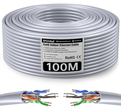 Uvital Cat 6 Ethernet Cable, 24AWG Gigabit Indoor Network Cable, UTP CCA | 100M High Speed Internet Cable without Connector, 1 Gbps, 250 Mhz, Compatible with Various Network Devices