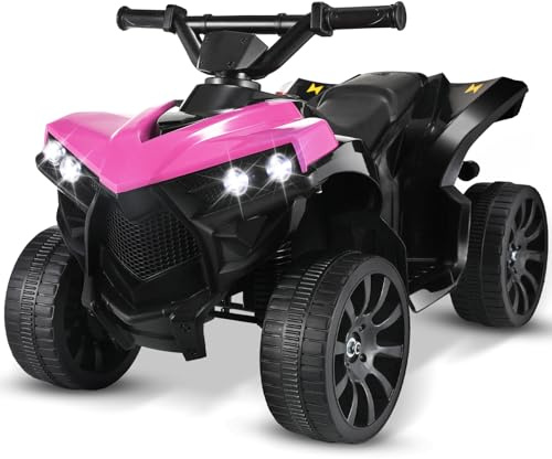 MAMIZO 6V Quad Elettrico per Bambini, Auto Elettrica per Bambini 3 km/h, Moto Elettrica con Lettore Musicale MP3, Tromba e Faro, Ricarica USB, per 3-8 Anni, 68x44x41 cm, Rosa,4 pcs ruote