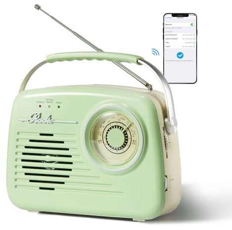 Bingxue Portable AM FM Radio, Plug-in Home/Outdoor Wall, Vintage Radio with Bluetooth, Large Dial, Easy to Use, Suitable for Home/Outdoor/Kitchen