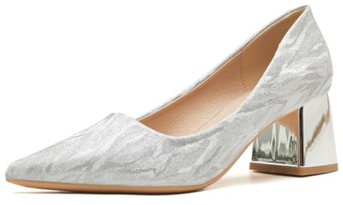 Qynthra Décolleté Glitterate da Donna Scarpe con Tacco Largo Scintillanti per Gala e Celebrazioni Tacchi Eleganti con Suola in Gomma Resistente,Silver 5cm,35 EU